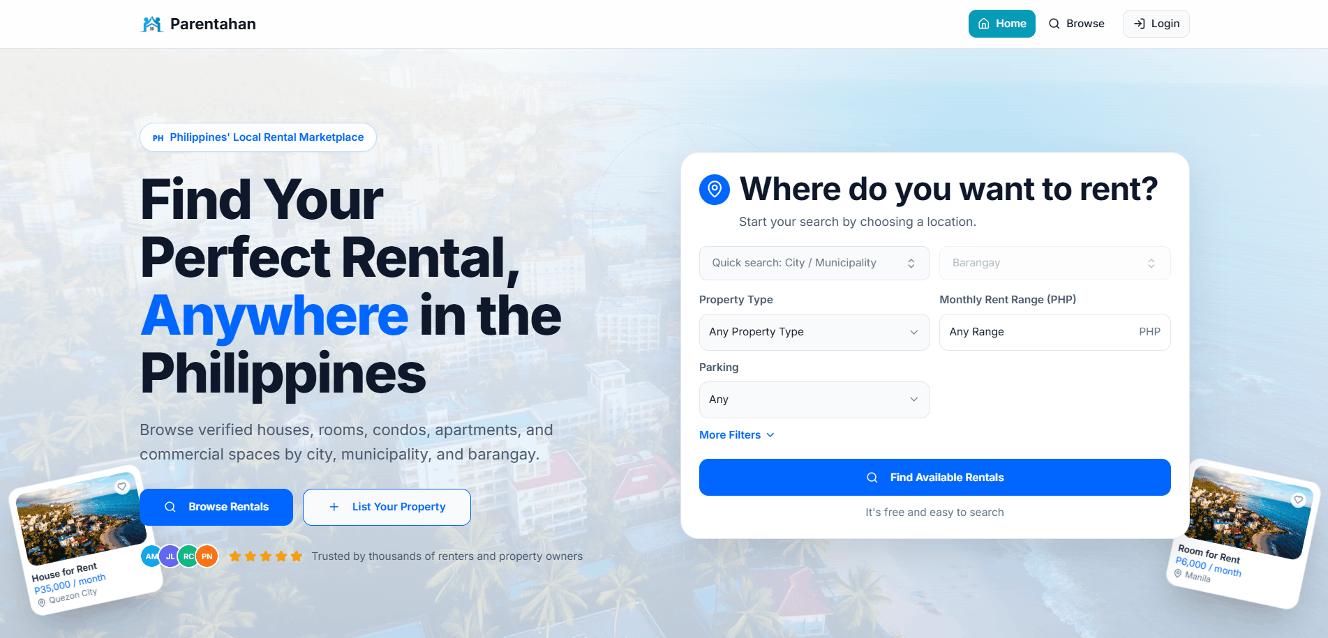 Browse Houses and Rooms for Rent | Parentahan PH